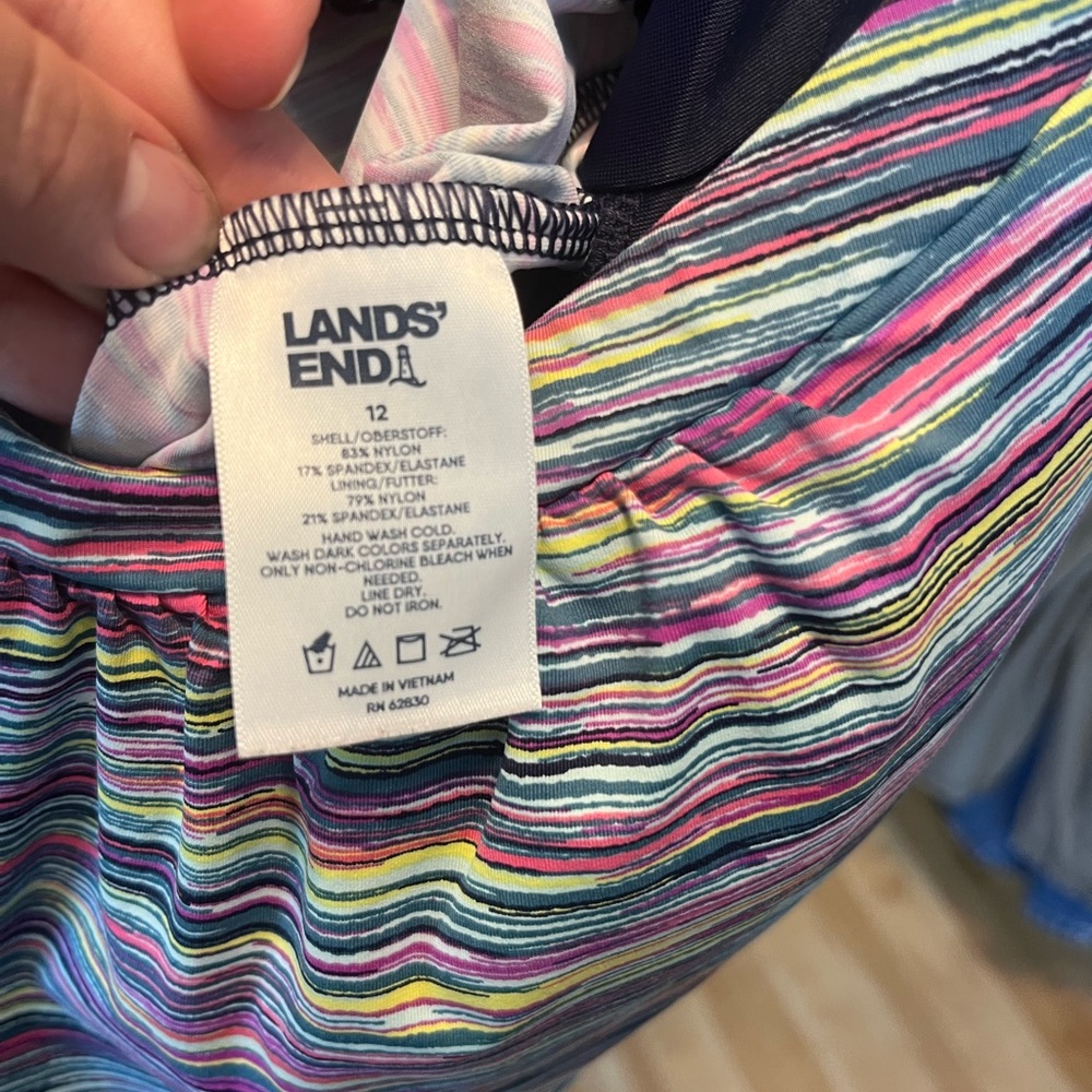 Lands' End Multicolor Striped Tankini Top with Blue Swim Shorts - Picture 5 of 5